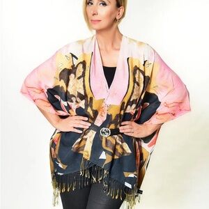 Colorful Kimono Cardigan with Fringe